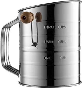3 Cup Flour Sifter for Baking Fine Mesh Rotary Hand Crank with Loop Agitator for Quick Sifting, Flour Sifter Stainlees Steel