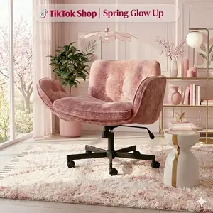 Wide Seat Criss Cross Chair with Wheels – Chenille Cross Legged Office Chair, 5-Level Folding Armrests, Adjustable Swivel Vanity Chair for Home & Bedroom work love