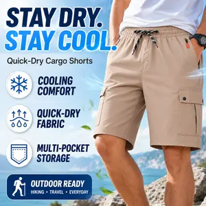 Men’s Quick Dry Cargo Shorts Lightweight Stretch Hiking Shorts for Men with 5 Pockets Elastic Waist Zipper Pocket Athletic Outdoor Casual Shorts for Fishing Camping Golf Running Gym Travel Breathable Summer Tactical Cargo Shorts No Lining