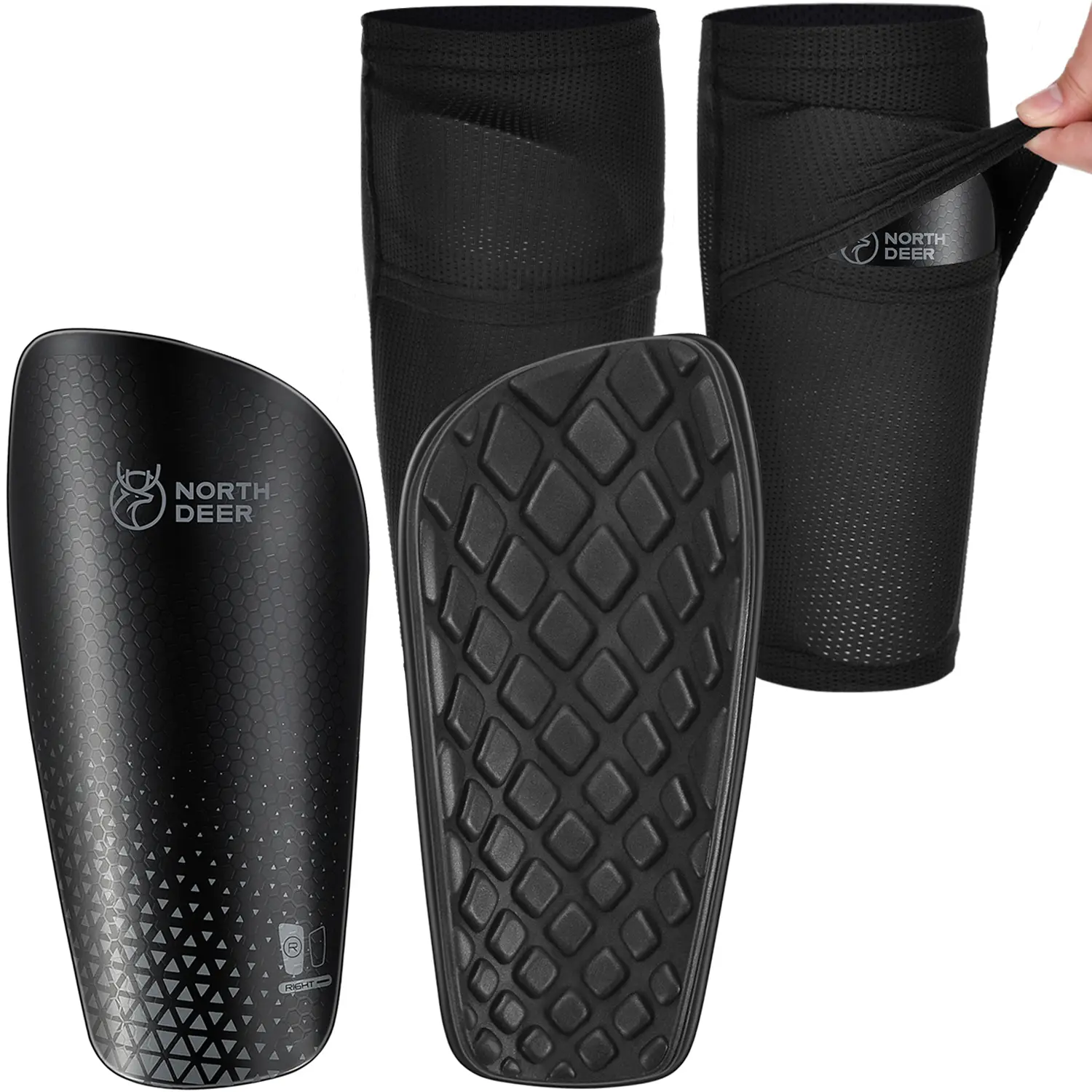 Northdeer Soccer Shin Guards with Built-in Mesh Fabric Sleeves - Optimized Insert Pocket, Protective Gear for Children & Teens/Adults, Football Leg Protection Kit, Defensive Sports Equipment, TiktokShopDealsforYouDays, SummerWins