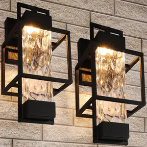 Modern Outdoor Light Fixtures Dusk to Dawn Outdoor Lighting 2 Pack, 15" Exterior Wall Sconce Waterproof Porch Light, Outside Lamp for House with Water Glass for Garage Doorway