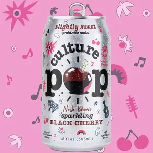 Noah Kahan's Sparkling Black Cherry - Culture Pop Soda - 12 Pack of Probiotic Fruit Soda