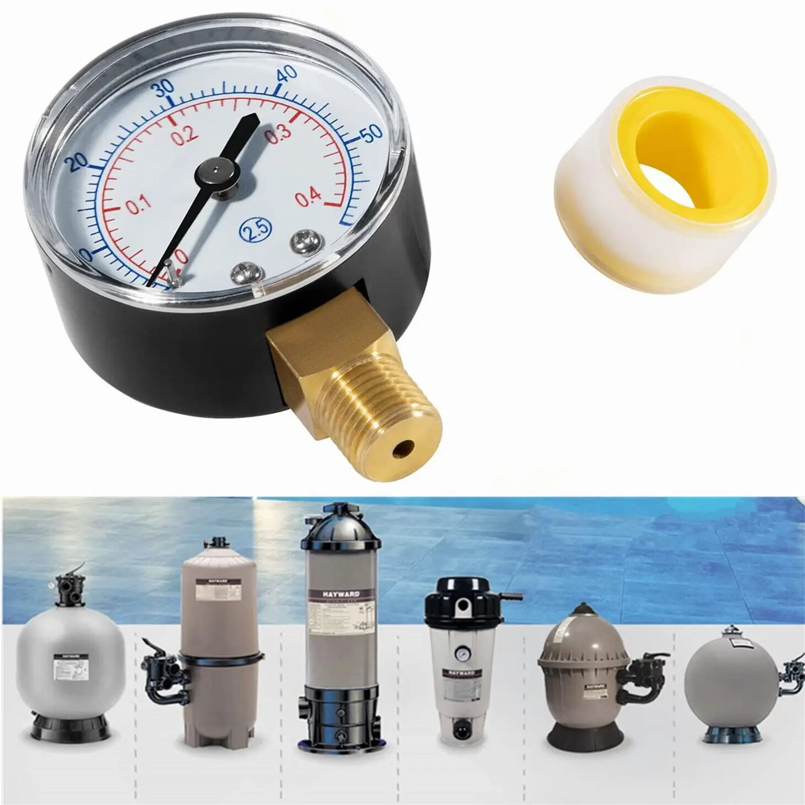 ECX270861 Stainless Steel Pressure Gauge - Accurate Readings, Mpa & Psi Pressure Check, Replacement for Hayward Sand & D.E. Pool Filters (Car Engine & Transmission Repair Tool), Round Dial