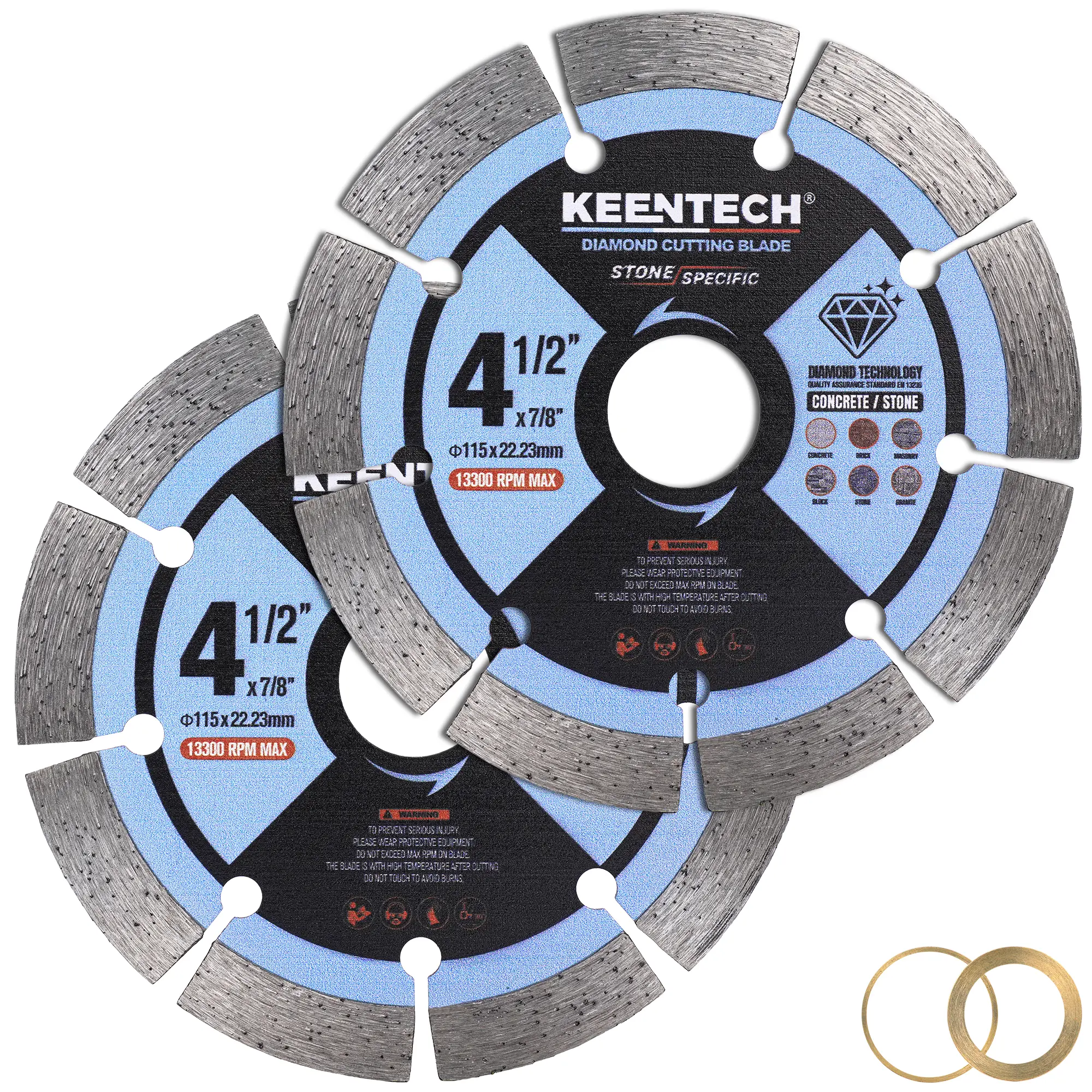KEENTECH Segmented Diamond Saw Blade 4-1/2 inch, for Smooth Cutting Concrete Marble Granite Brick Masonry, Diamond Blade for Angle Grinder, 4.5" Dry or Wet Cutting Concrete Saw Blades (2-Pack)