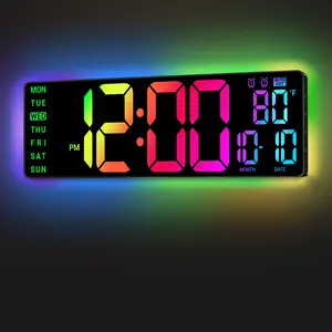 16.5" LED Digital Wall Clock Lamp with Remote Control,Large Screen LED Wall Clock,LED Display/Dual Alarm/11 RGB Colors/Auto Brightness/Date/Auto DST/Temperature/Night Light for Living Room Classroom Desk,Birthday Gift for Senior Mom Dad