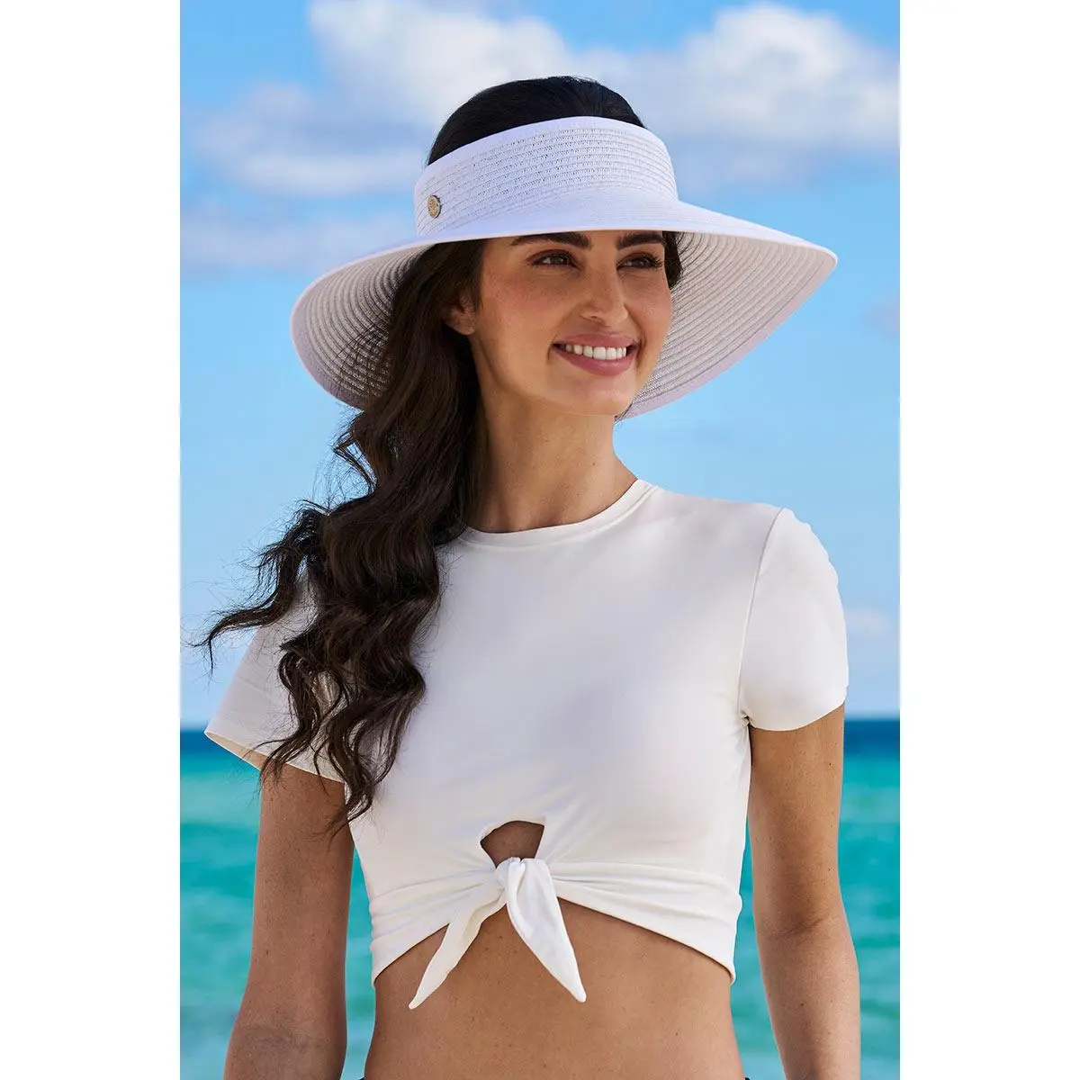 Women's Coolibar Rolled Packable Braid Visor | White
