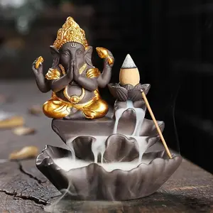 Ganesha Elephant Design Incense Burner, Creative Backflow Incense Holder, Home Decor Incense Stick Holder, Desktop Ornament for Living Room Bedroom Office, Scent