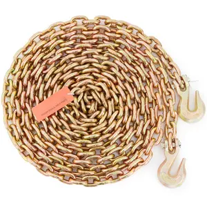 Binder Chain For Transport, 4900 Lbs Working Load Limit, 5/16'' X 20' G80 Tow Chain With Grab Hooks, DOT Certified, Galvanized Manganese Steel, Ideal For Dock, Factory, And Construction Site Use