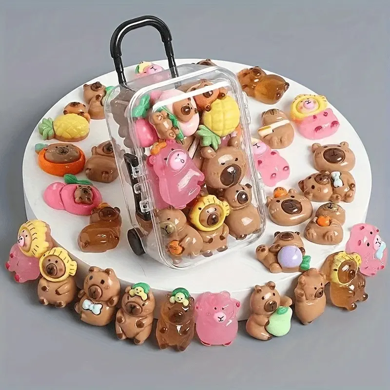 25pcs Realistic Capybara Resin Animal Sculptures Decor Set, Animal Resin Models DIY Craft Kit for Home & Office, Perfect for Holidays & Parties, Cute Figurines Cute Mini Luggage Ornament, Resin Animal Ornaments