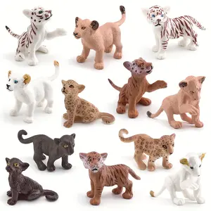 Realistic Wildlife Lion Tiger Leopard Cubs Model Display Toy, Model Figure, Lifelike Decorative Animal Figurine for Home Decor, Educational Plaything for Kids, Model Set, Animal Model Playset