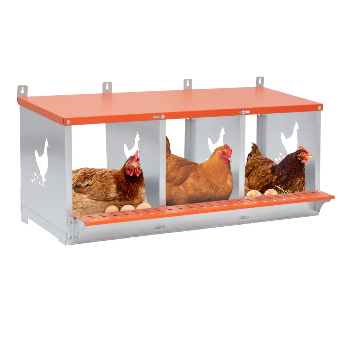 Metal Nest Box-Wall Mount for Hens/Ducks, Easy Egg Collection & Assembly, Vented Galvanized Steel Coop Equipment Orange