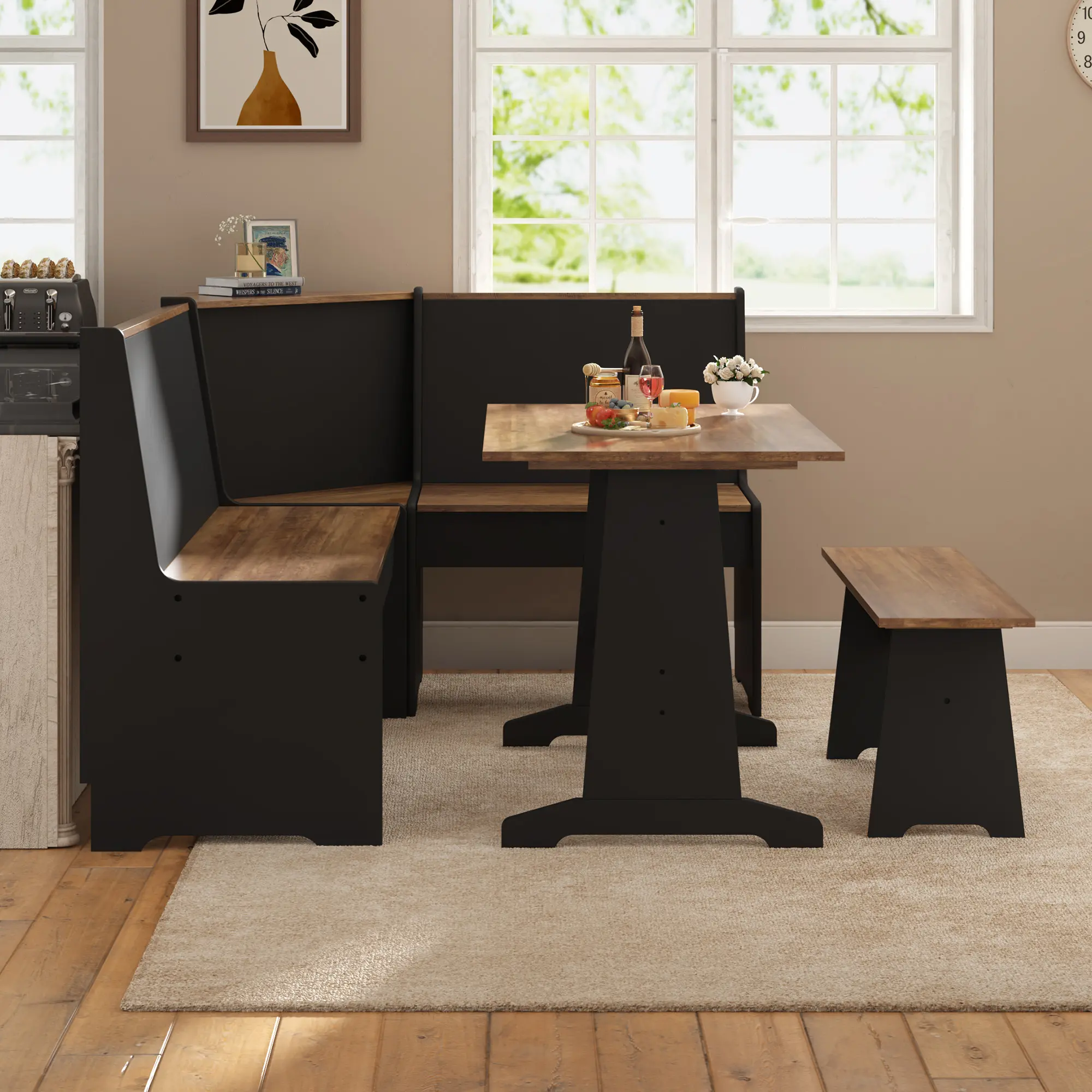 AMERLIFE 3-Piece Breakfast Nook Dining Furniture Set - L-Shaped Corner Bench with Hidden Storage, Sturdy, Space-Saving for Small Kitchens, Home Decor, Christmas Gifts for Adults
