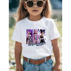 1K-POP Cartoon Girl Group Print, Skin-friendly, Breathable, Trendy and Eye-catching Short-sleeved Top, Perfect for Girls' Idol-chasing and Party Outfits, a Must-have for Black Friday, Valentine's Day, and Other Holidays, Full of Trendy Vibes and Super