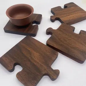 Wooden Cup Mat Puzzle Set, Creative Wooden Coffee Mug Coaster, Durable Wood Material, Perfect Gift Idea for Home & Office Use