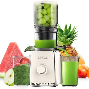 SPZTJK Cold Press Juicer Machine, 300W Slow Masticating Juicer with 5.3” Large Feed Chute for Whole Fruits Vegetables, High Juice Yield, Easy to Clean, Batch Juicing