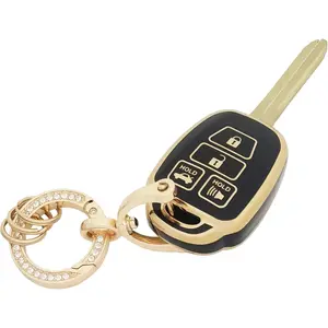 New Upgrade Key Fob Cover for Toyota with Keychain Soft TPU Car Key Shell Case Protector Compatible with Camry Corolla RAV4 Highlander Avalon Corolla iM Venza Yaris (Black)