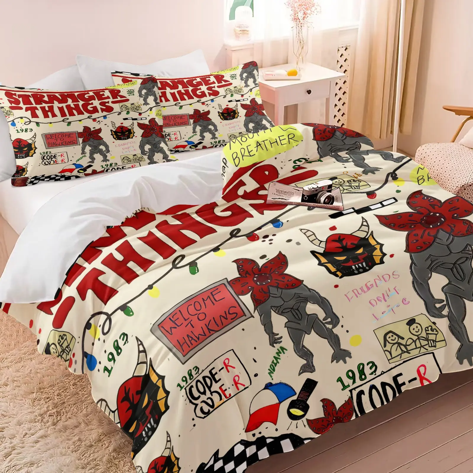 2/3-Piece Sci-Fi Style Bedding Set, Cartoon Monster Print Duvet Cover Set, Washable Bedding Supplies. Ideal for Decorating Bedrooms For Children, Teens, Adults, Soft, Breathable, Gentle On Skin. Includes 1 Duvet Cover + 1/2 Pillowcases, No Fillers