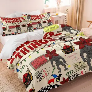 2/3-Piece Sci-Fi Style Bedding Set — Cartoon Monster Print Duvet Cover Set. Ideal for Decorating The Bedrooms Of Children, Teens, and Adults; Soft, Breathable, and Gentle On The Skin. Includes 1 Duvet Cover + 1 Or 2 Pillowcases（No Fillers）