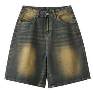 Men's Japanese Retro Gradient Washed Jean Shorts - New Summer Loose Straight Wide-Leg Mid-Length Casual Bottoms, Trendy Wash-Dye Design, Comfortable Versatile Men's Clothes, Summer Vibe