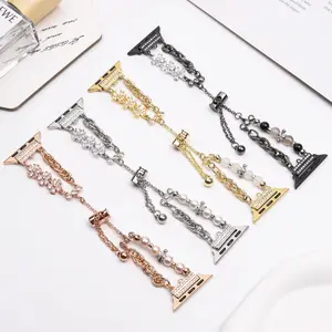 Faux Pearl & Zircon Decor Watch Band, Adjustable Length Durable Fashion Watch Band for Women, Wearable Accessories Compatible with Apple Watch, Smart Watch Strap