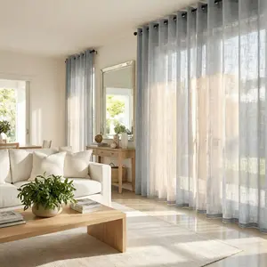 Summer Vibes, 34x84 Inch 4pcs Sheer Curtains for Living Room Bedroom Linen Sheer Curtains, Grommet Luxury Black Out Curtains for Windows Apartment FT2503