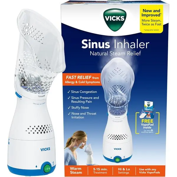 Vicks Sinus Inhaler for Sinus Relief, Works with VapoPads (1 Included) | Plug-in Non-Medicated Steam Inhaler for Allergies, Congestion & Colds, Vocal Steamer, Soothes Nasal & Throat Passages