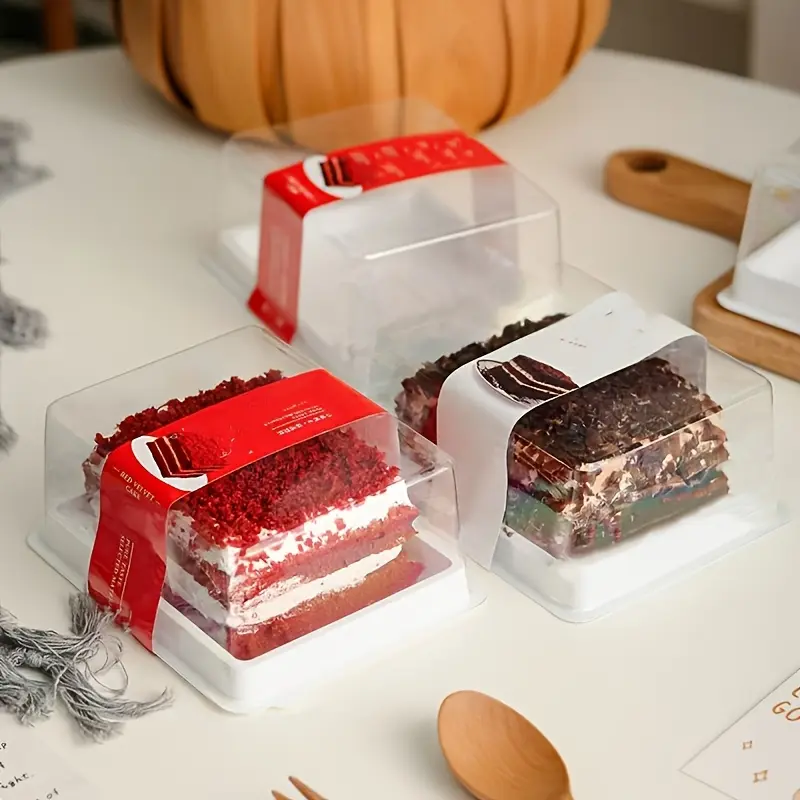 25PCS White Base Square Cake Boxes with Secure Lids, Disposable Plastic Dessert Containers for Cake, Mousse, Tiramisu, Pastry, Ideal for Wedding, Party Home Supplies Festive Disposable Tableware, Secure Lid, Square Box
