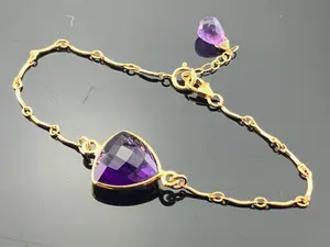 Trillion Cut Brazilian Amethyst Bracelet · 14K Gold Filled · Purple Gemstone Jewelry · February Birthstone Gift for Her