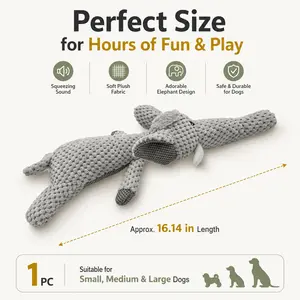 Squeaky Grey Elephant Plush Dog Toy, Lying Soft Fabric Pet Toy with Built-In Squeaker, Interactive Puppy Chew Toy for Small Medium Large Dogs, Fetch Tug Training Reward and Daily Play Companion