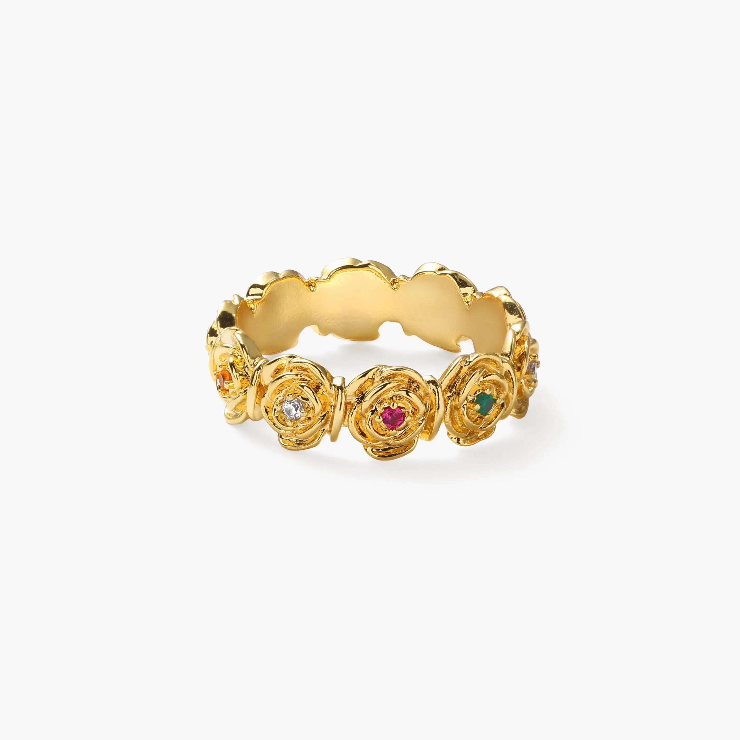 en route 18K Gold Plated Daisy Rose Ring in Gold, US Size 6-9, Textured Flower Detail, Versatile Daily Jewelry with Stacking Ideas