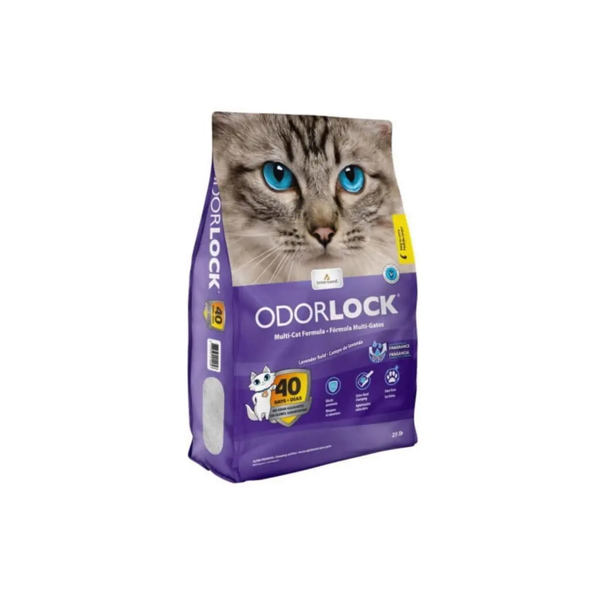 212 MAIN Odorlock Lavender Scented Natural Clay Litter for Cats - 25 lbs Bag, Ammonia Block, Dust-Free, Clumping, Airway-Cleaning, Odor Control Solutions, 45% Less Litter Use