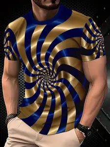 Men's 3D abstract spiral print crew neck short-sleeved T-shirt, summer casual fashion T-shirt, trendy streetwear casual wear, suitable for everyday wear and going out.