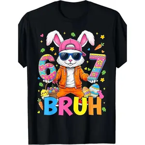 Bruh Easter Day Six Seven Rabbit Rabbit Face Easter Egg T-Shirt Comfortable Cotton Unisex T-Shirt All-Day Wear