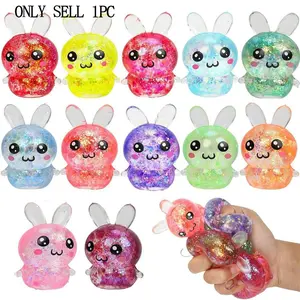 Shiny Bunny Rabbit Stress Relief Toy with Soft Sensory Fidget Features, Squishy Fidgets, Soft Rebound Relaxation Toy for Children and Adults, Cute Elastic Collection for Birthdays Christmas Thanksgiving Parties Desk Decor and Holiday Gifts