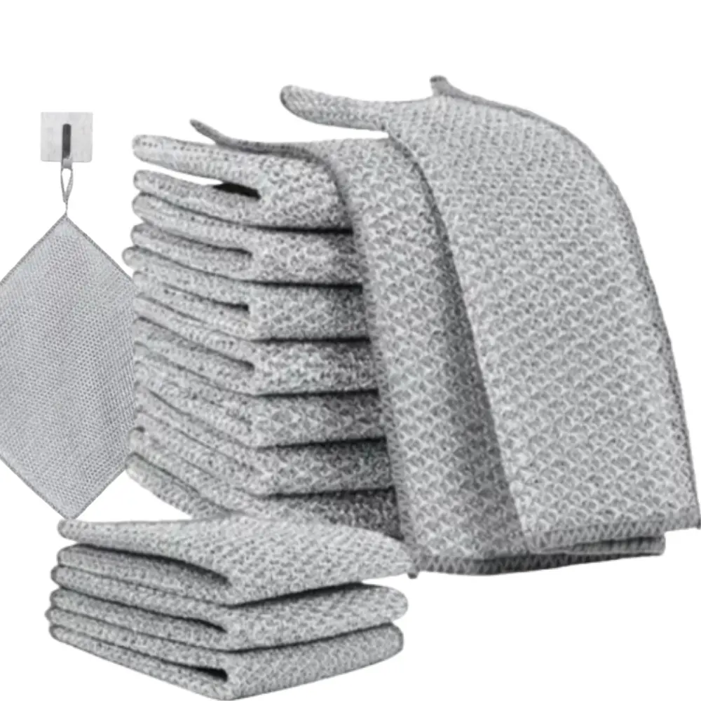 10 Counts Multipurpose Non-Scratch Wire Dishcloths - Double-Layer Reusable Dishwashing Rags for Wet& Dry Use, Kitchen Cleaning Cloth for Sinks, Pans & Dishes,Washable & Durable Reusable Non-Scratch Dishwashing Rags