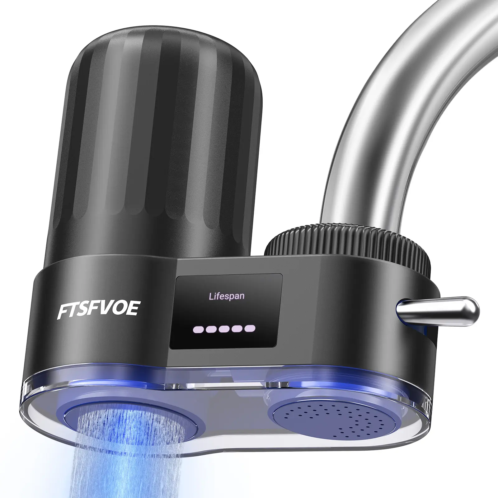 Sink Water Filter, This Faucet Water Filter with LED Display, Real-Time Filter Life Monitoring, Includes 2 Anti-Scale Activated Carbon Filters for Effective Removal of Chlorine, Limescale, Heavy Metals and Odors,  Improve Water Quality and Safety