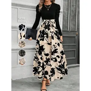 Casual New Spring Autumn Slim Fit Fashion Round Neck Belted Princess Sleeve Dress, Long Sleeves A-Line Maxi Dress for Women, Casual Wear（gift）