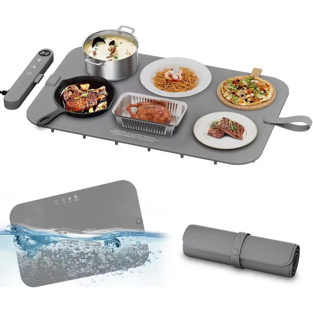 Upgrade Graphene  Warming Mat for Countertop- Full Surface Heating,  Electric Warming Tray with 6 Temp Modes & 6H Timer for Parties, Gifts for Mom (Gray)