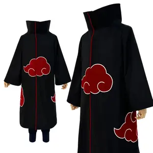 Itachi Uchiha Akatsuki Robe Cosplay Costume – Naruto Black Robe with Red Cloud Symbols for Cosplay Conventions & Halloween