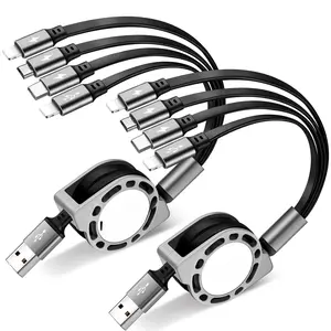 Multi Charging Cable 4A, 2Pack 4Ft Retractable Multi Fast Charger Cable, Multiple Charging Cord, 4 in 1 Multi USB Cable with Type C/Micro USB Ports for Cell Phones/IP/Galaxy/PS/Tablets/iPads