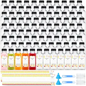 HILAKE 100pcs 12oz Water Cups, Juice Bottles, Plastic Bottles with Lids, Reusable Clear Containers for Juice, Smoothies, Cola, Water and Other Beverages, Suitable for birthdays, Christmas, Halloween, and New Year's use