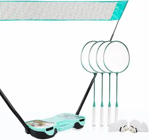 ENOVI EasyGo Badminton Set, with Net, 4 Racket, 4 Birdies, Portable Storage Box, for Backyards, Outdoor Games, Yard Games