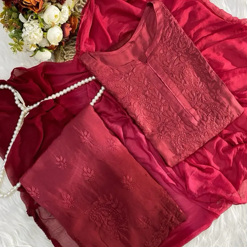Premium chikankari suit set comes with duppta pants and top