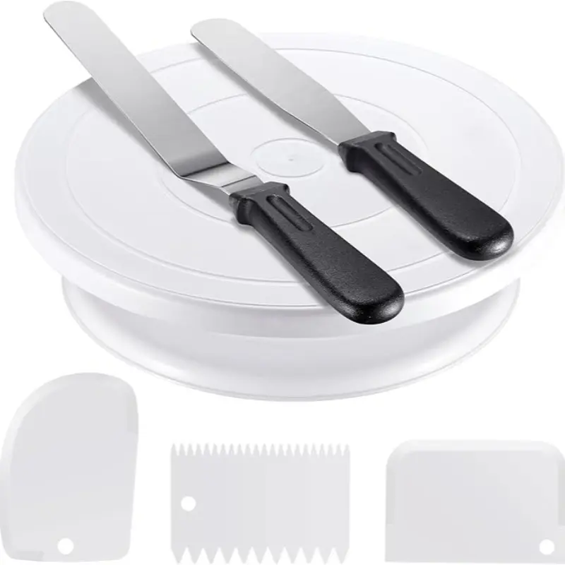 1 pc Cake Turntable Set, Cake Decorating Kit, Baking Supplies, Cake Decoration, Cake Rotating Turntable with 2 Frosting Angled Scrapers, 3 Frosting Spatulas, Baking Accessories Tools for Beginners and Professionals