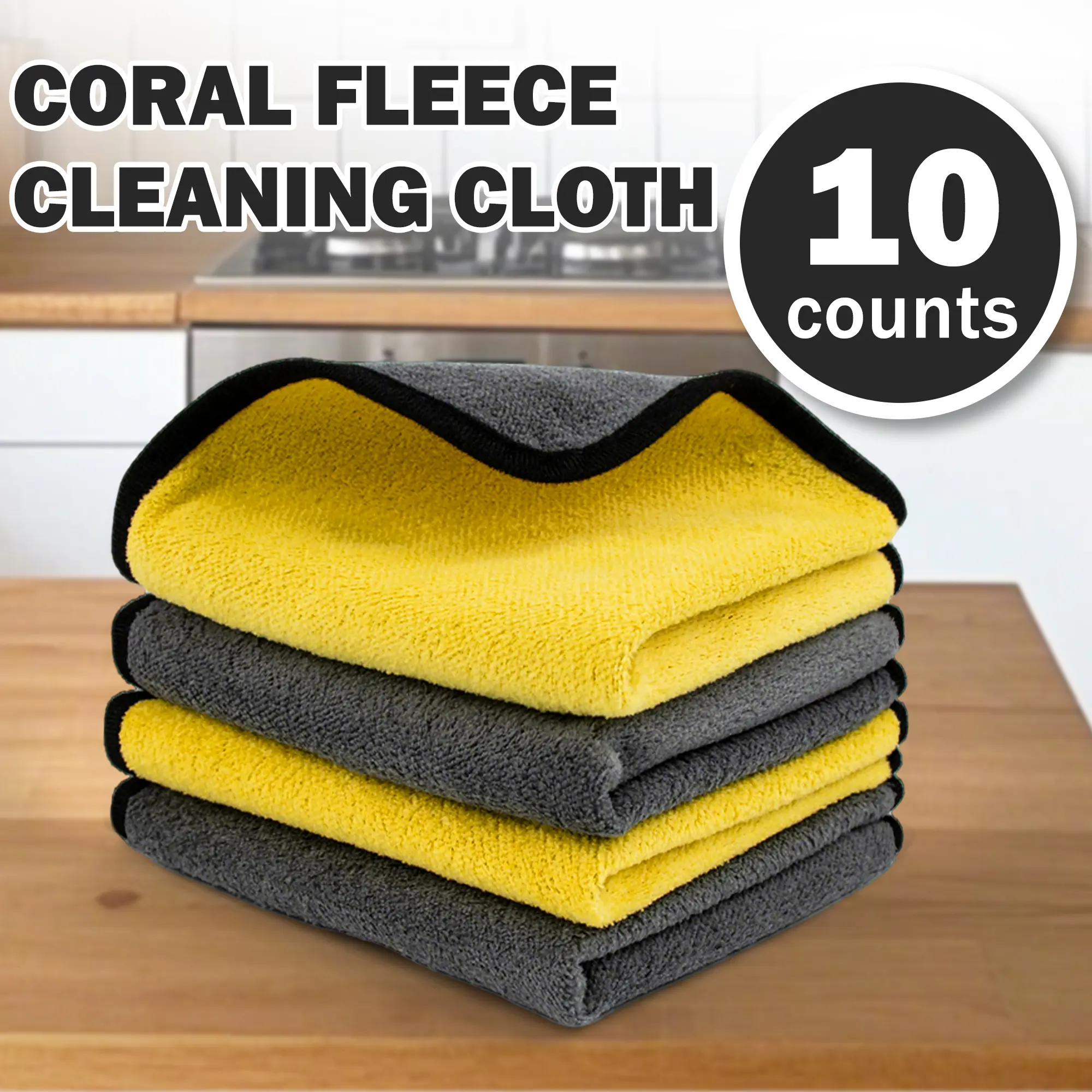 10-Count Thickened Microfiber Cleaning Cloths - Ultrasoft, Super Absorbent, Dual-Sided, Scratch-Free, Quick-Drying Car Cleaning Supplies & Multi-Surface Home Care Essentials