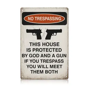 No Trespassing This House Is Protected Sign, 1/20pcs Rust Free Weatherproof Wall Sign, Wall Art for Home Garden Yard Farm House, Decoration Items