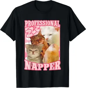 Cat Professional Napper Summer Casual Shortsleeve Cotton T-Shirt