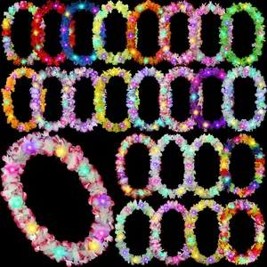 26 Pieces LED Hawaiian Lei Light Up Lei Necklace with LED Lights Hawaiian Luau Lei Necklace for Masquerade Beach Wedding Tropical Theme Party Supplies (Halloween, Christmas Supplies)