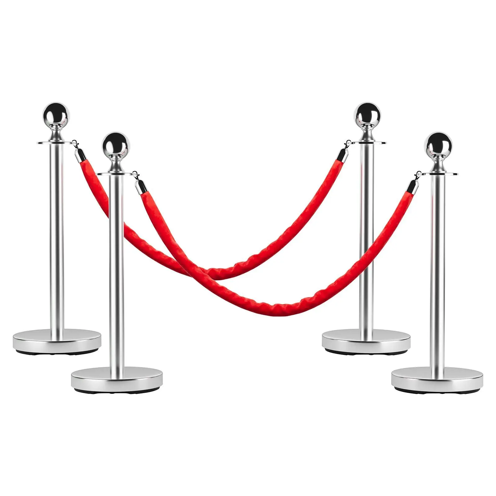 GARVEE Crowd Control Stanchion, 4 PCS Stainless Steel Rope Safety Barriers with 5 FT Red Rope, Red Carpet Poles for Theaters Hotels Clubs Party Ceremony