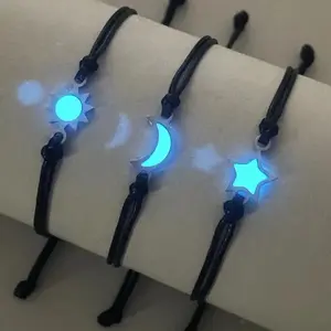 3 Pcs Glow-in-the-Dark Moon Star Bracelets – Handwoven Night Light Bracelet Set, Fashion Couple & Best Friend Wristbands, Perfect Gift for Teens, Women & Daily Wear